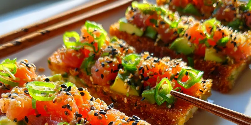 Delicious Avocado Sushi Toasts served on a plate