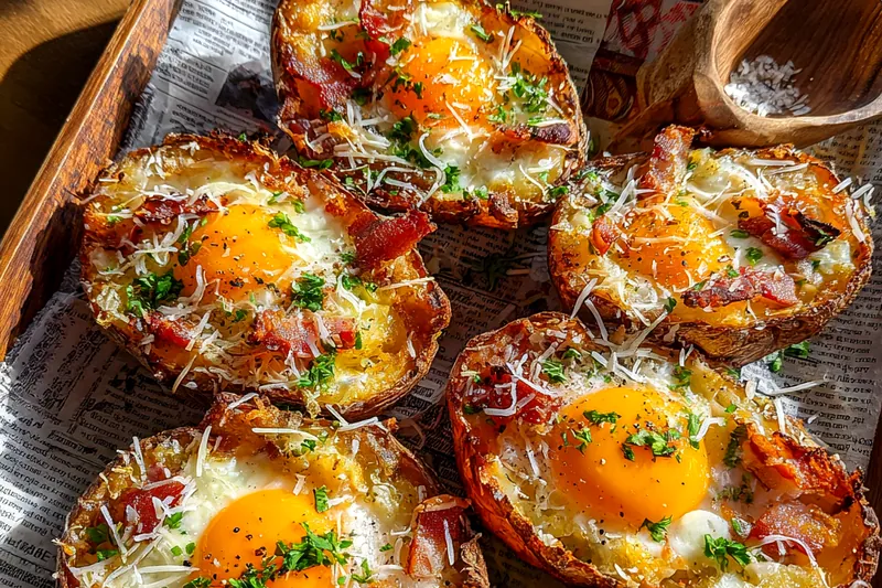Cooking process for Baked Egg Potato Boats