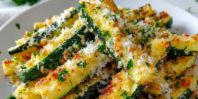 Delicious Baked Parmesan Zucchini Sticks served on a plate