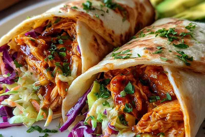 Fresh ingredients for Barbecue Chicken Coleslaw Wraps