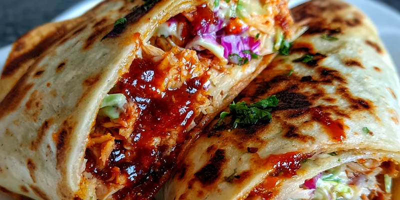 Delicious BBQ Chicken Coleslaw Wraps served on a plate
