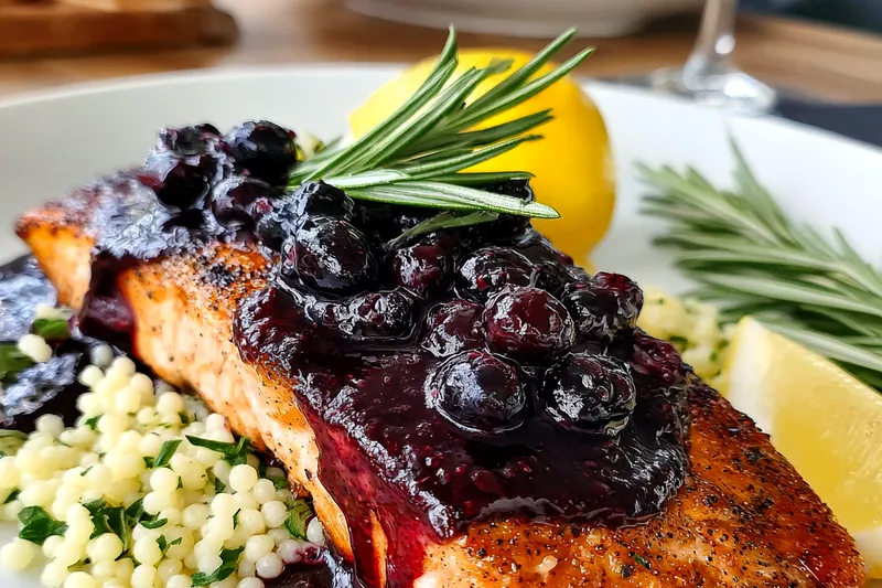 Cooking process for Blueberry Glazed Salmon Delight