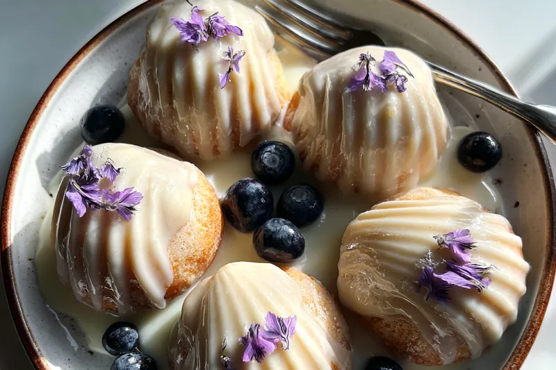 Cooking process for Blueberry Lavender Glazed Madeleines