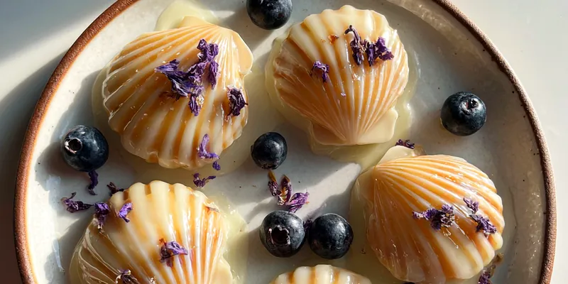 Delicious Blueberry Lavender Glazed Madeleines served on a plate