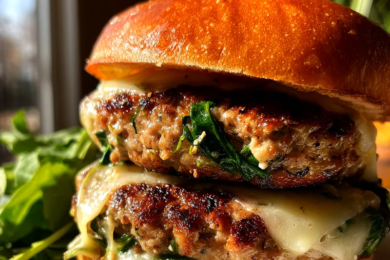 Cooking process for Cheddar Spinach Chicken Burger