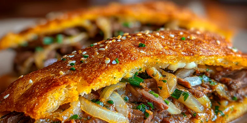 Delicious Cheesy Beef Sandwich Delight served on a plate