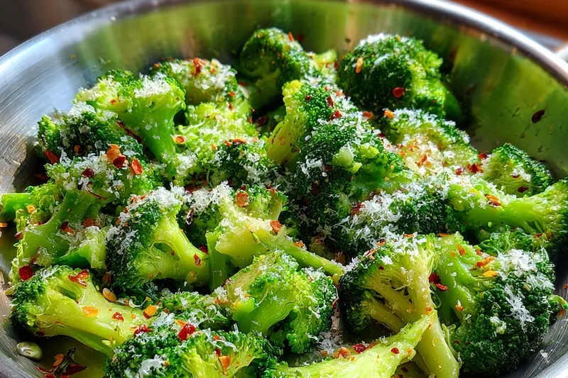 A collection of fresh broccoli, cheese, and seasonings prepared for Cheesy Broccoli Delight.