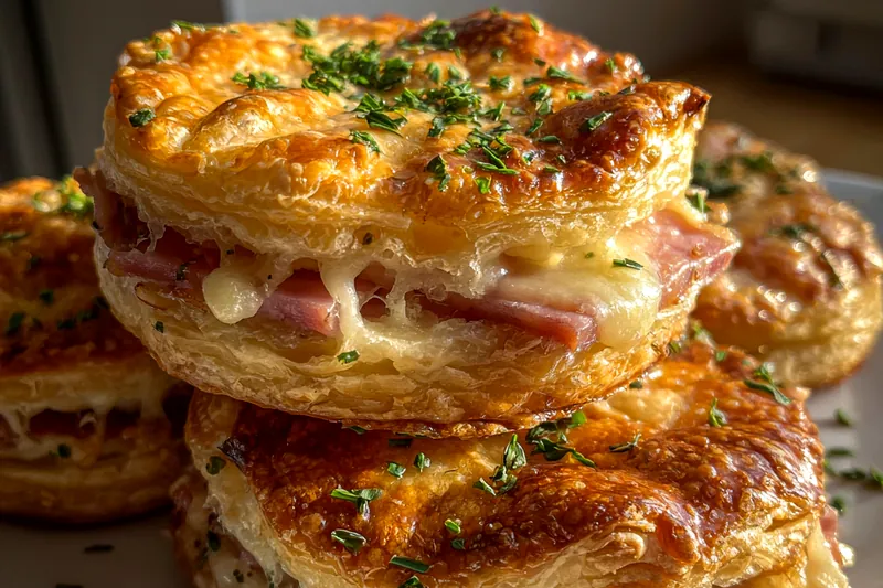 Cooking process for Cheesy Ham Puff Pastries