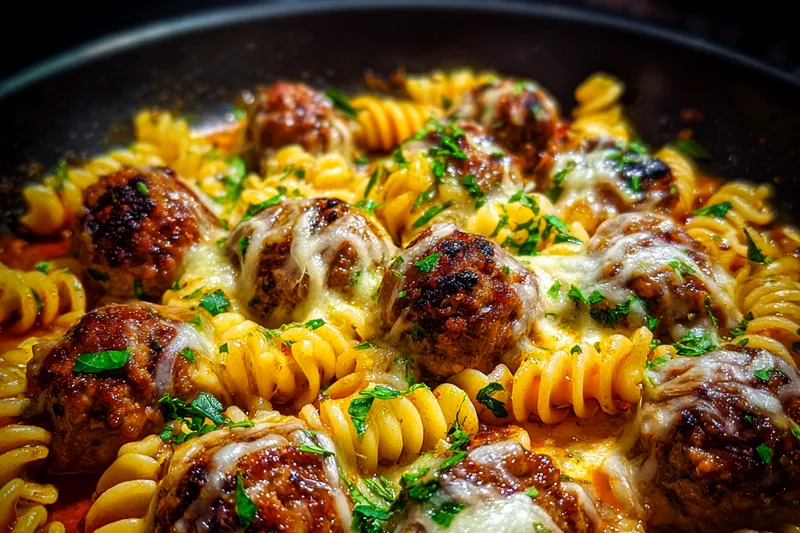 Cooking process for Cheesy Meatball Pasta Bake