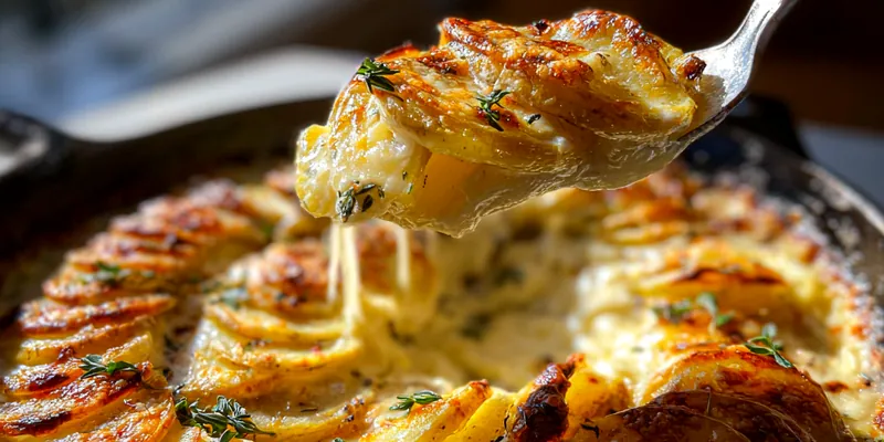 Delicious Cheesy Potato Bake served on a plate