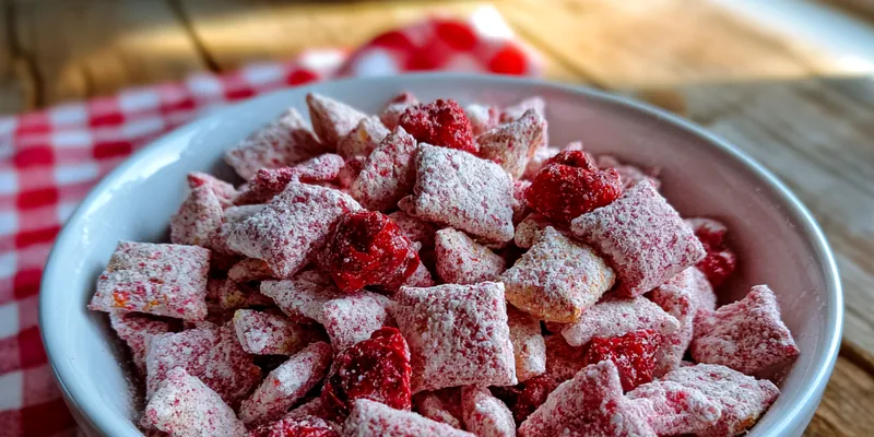 Delicious Cherry Cheesecake Snack Mix served on a plate