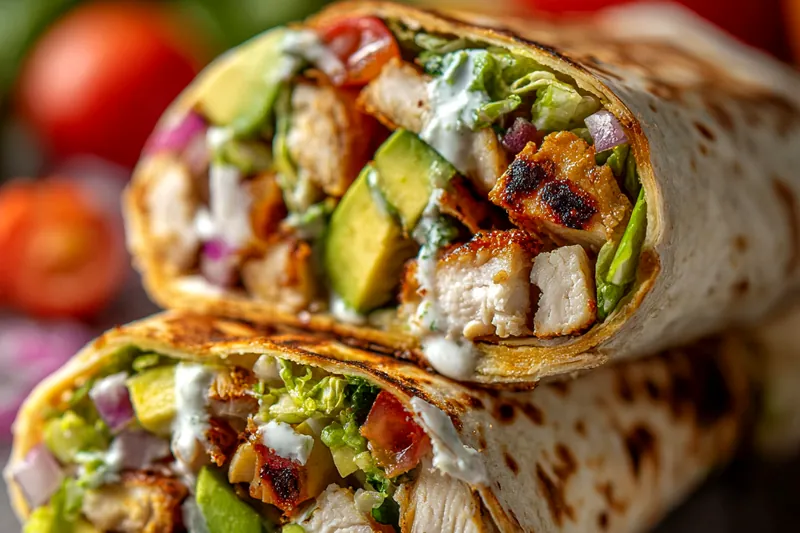 Cooking process for Chicken Avocado Ranch Wraps