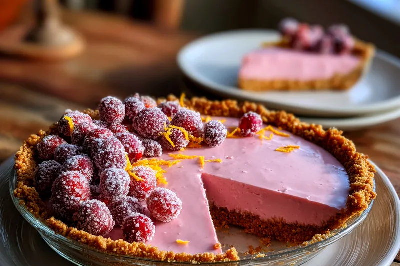 A freshly baked Cranberry Lemon Dessert Pie cooling on a wire rack, showcasing its golden crust and vibrant filling.