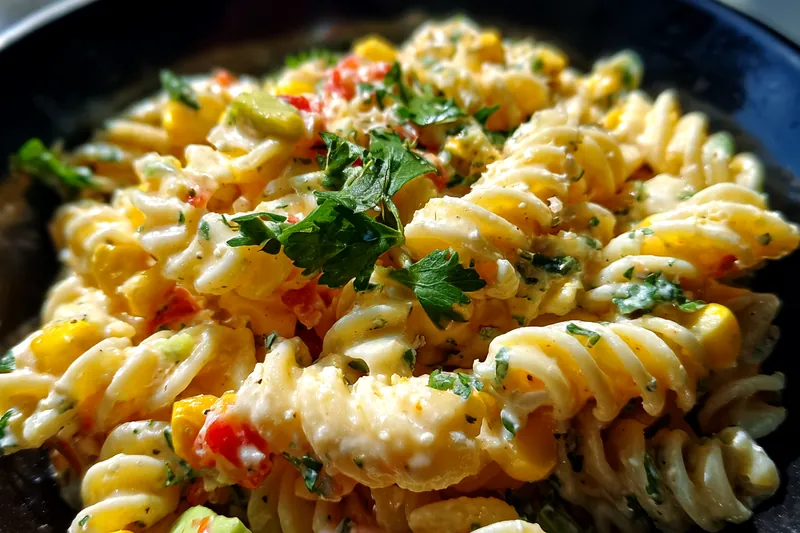 Fresh ingredients for Creamy Avocado Corn Pasta
