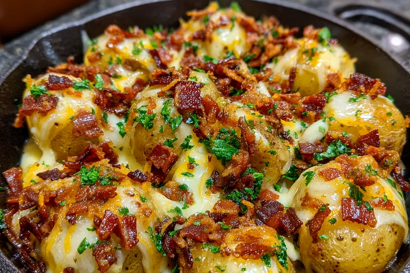 A collection of fresh ingredients for Creamy Cheesy Potato Bake, including potatoes, cheese, and cream.