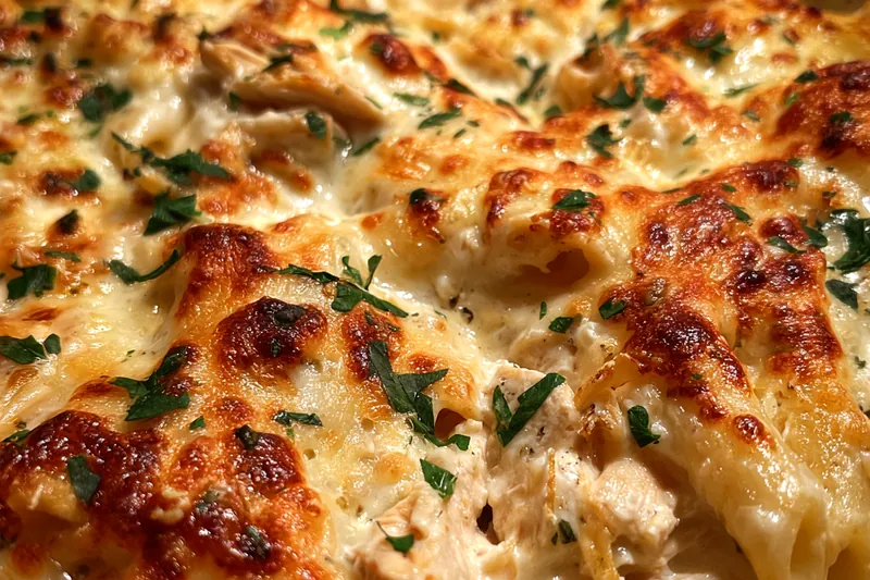 Cooking process for Creamy Chicken Alfredo Bake