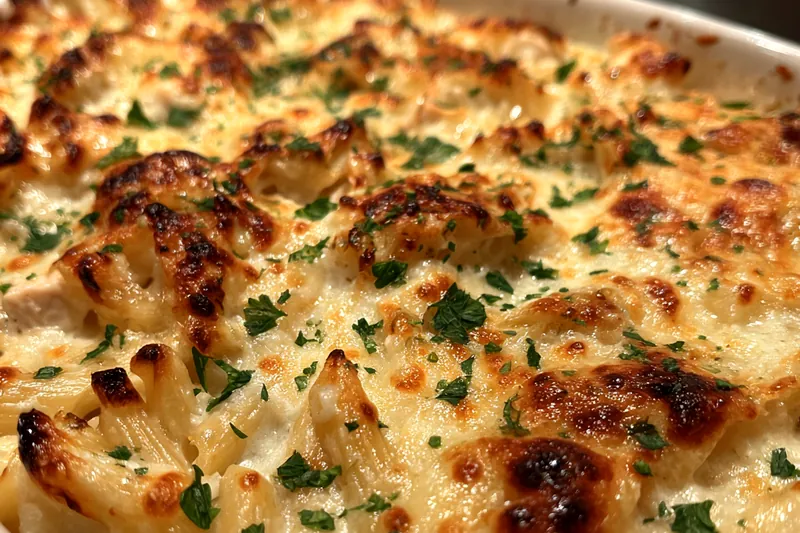 Fresh ingredients for Creamy Chicken Alfredo Bake