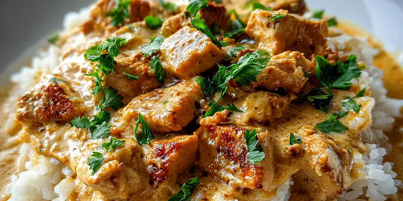 Delicious Creamy Chicken Rice Delight served on a plate