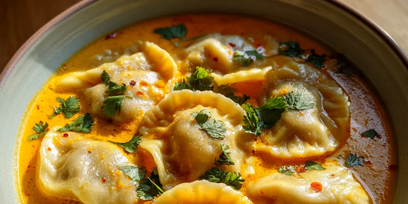 Delicious Creamy Dumpling Soup served on a plate