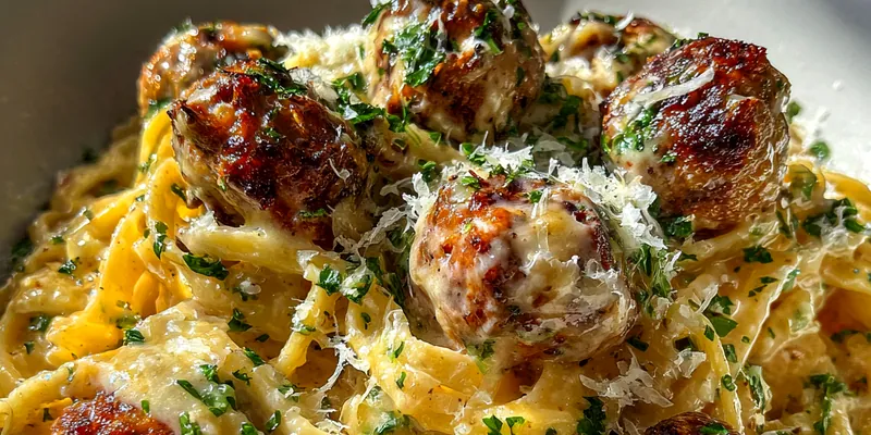 Delicious Creamy Garlic Butter Linguine served on a plate