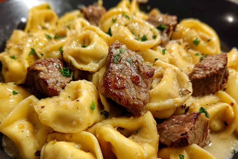 Fresh ingredients for Creamy Garlic Steak Tortellini