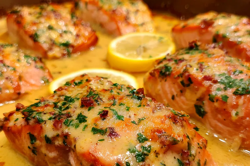 Cooking process for Creamy Herb Baked Salmon