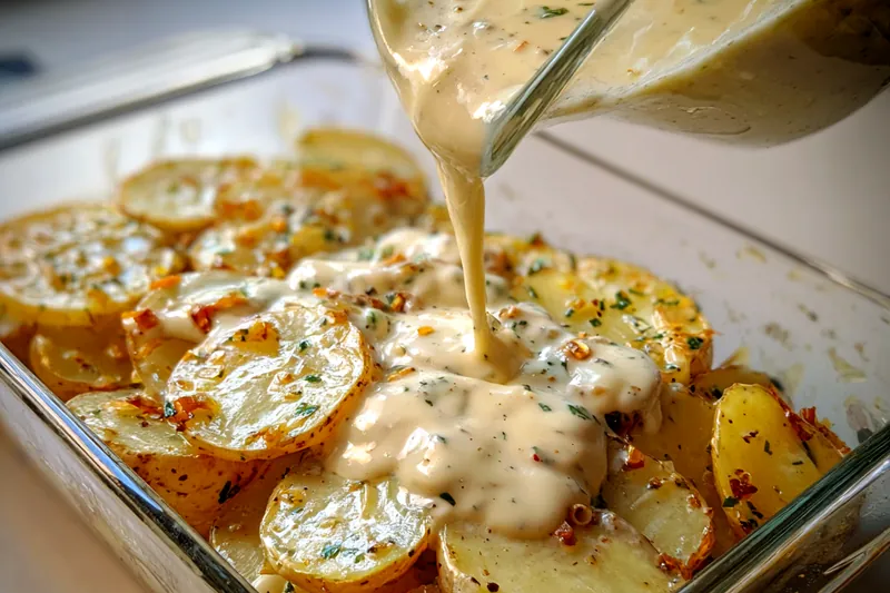 Fresh ingredients for Creamy Herb Potato Bake