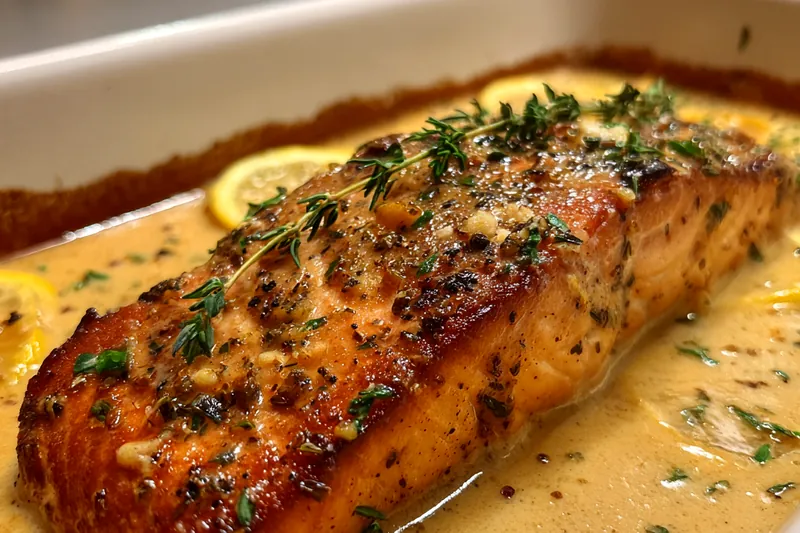 Cooking process for Creamy Herb Salmon Delight