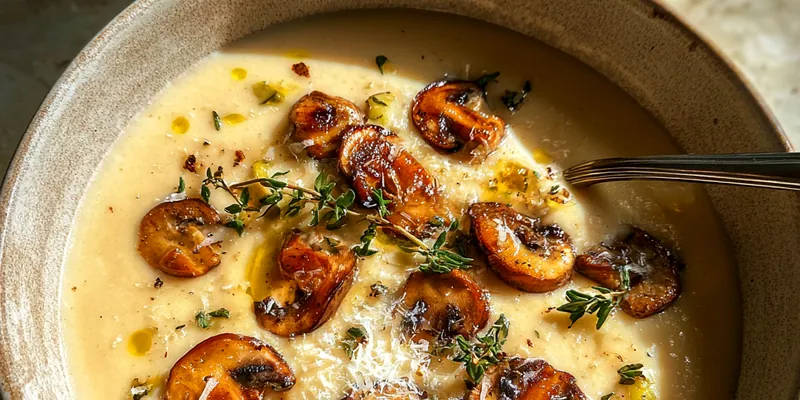 Delicious Creamy Mushroom Soup served on a plate