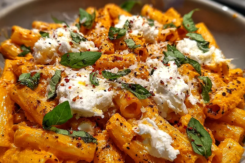 Cooking process for Creamy Pepper Burrata Pasta