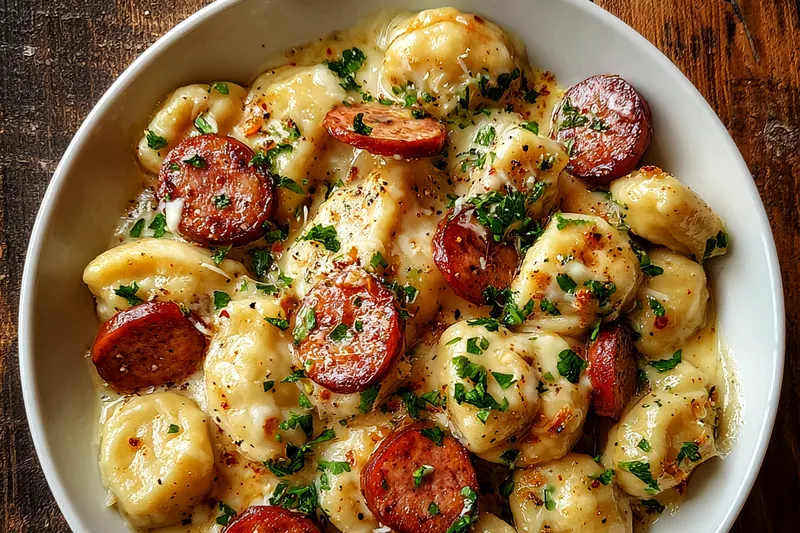 Fresh ingredients for Creamy Sausage Dumpling Bake