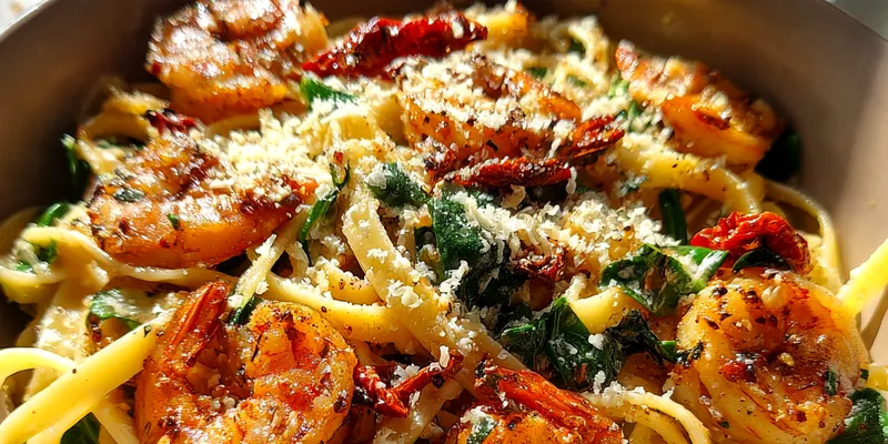 Delicious Creamy Shrimp Pasta served on a plate