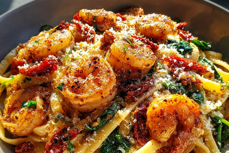 Fresh ingredients for Creamy Shrimp Pasta