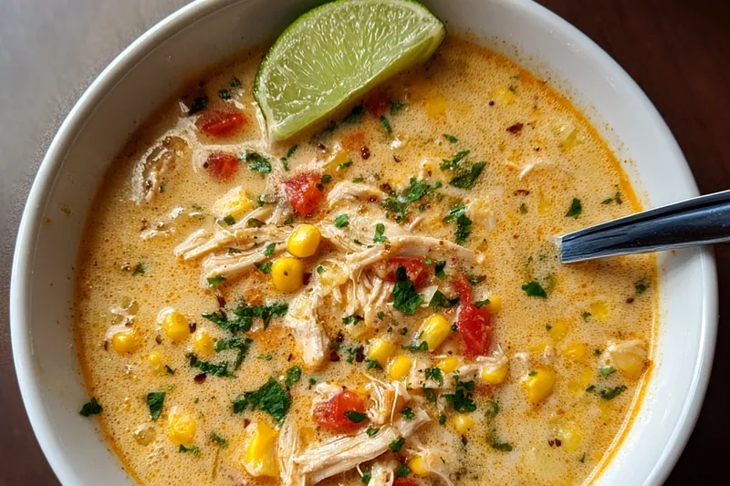 Ingredients for Creamy Spicy Chicken Corn Chowder neatly arranged on a wooden table.