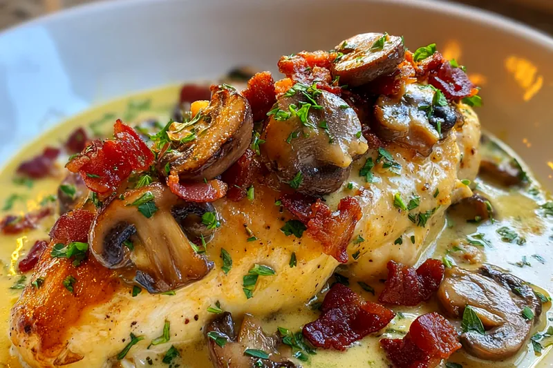 Assorted fresh ingredients laid out for Creamy Spinach Bacon Chicken, including chicken, spinach, and bacon.