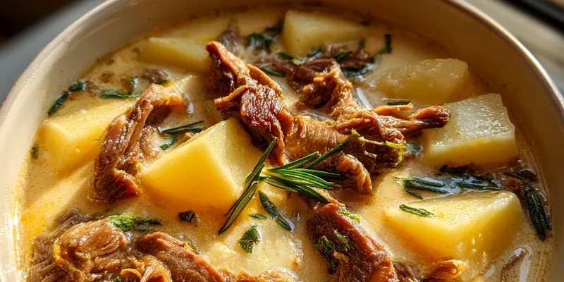 Delicious Creamy Steak Potato Soup served on a plate