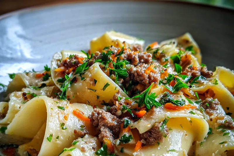 Cooking process for Creamy White Bolognese Pasta