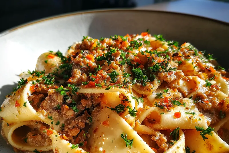 Fresh ingredients for Creamy White Bolognese Pasta