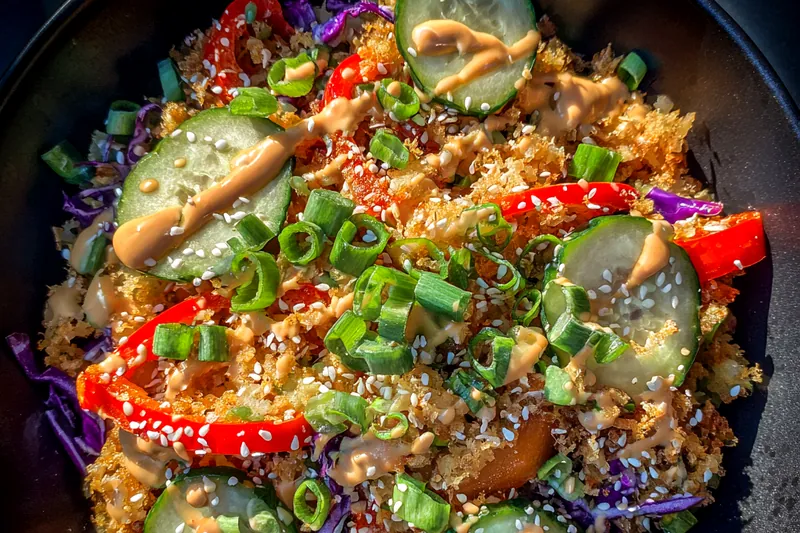 Cooking process for Crispy Asian Rice Bowl