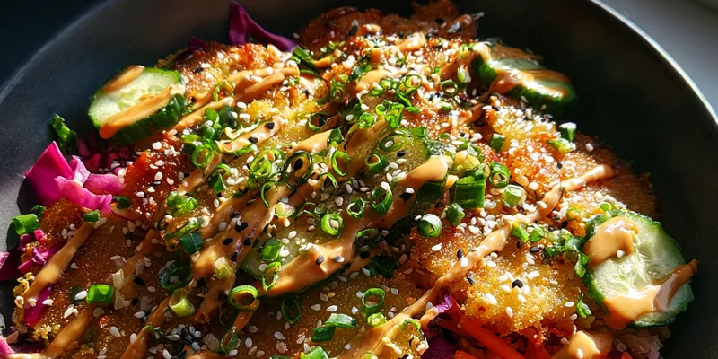 Delicious Crispy Asian Rice Salad served on a plate