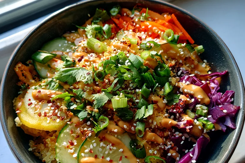Fresh ingredients for Crispy Asian Rice Salad
