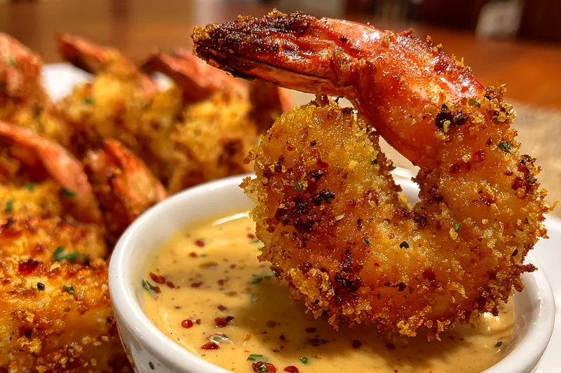 An assortment of fresh ingredients for Crispy Cajun Shrimp Delight, including shrimp, spices, and coating materials.