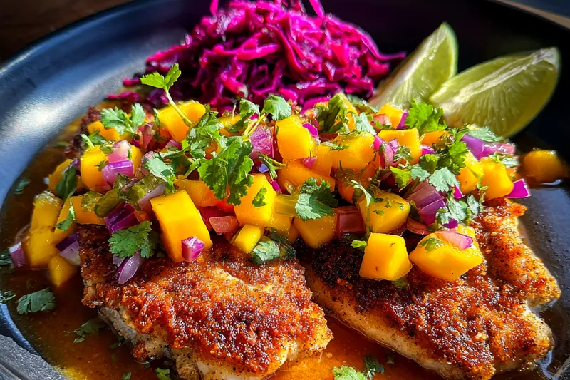 Cooking process for Crispy Fish with Mango Salsa