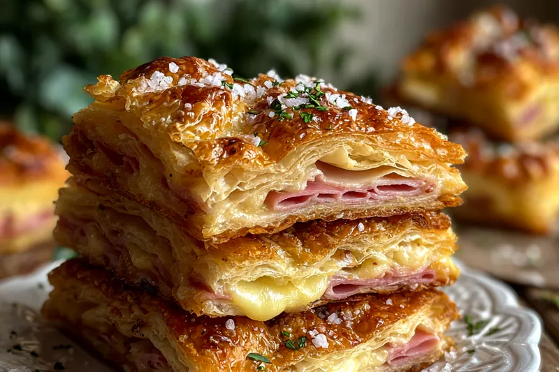 Fresh ingredients for Crispy Ham Cheese Stacks