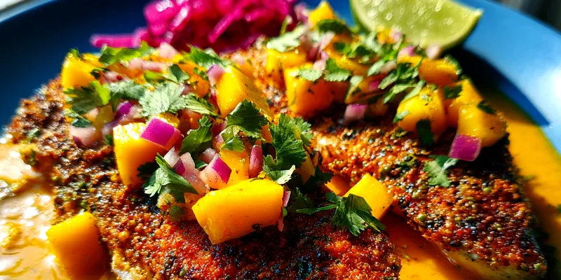 Delicious Crispy Mango Fish Delight served on a plate