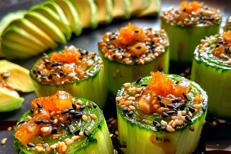 Fresh ingredients for Crunchy Cucumber Chicken Rolls