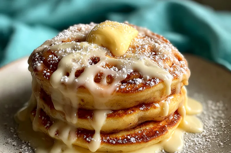 A beautifully arranged display of ingredients for Decadent Cinnamon Roll Pancakes including flour, eggs, and cinnamon.
