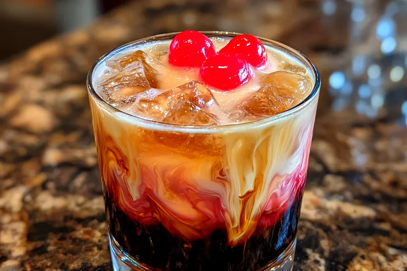 The process of shaking the Decadent Kahlua Cocktail Delight in a shaker filled with ice.