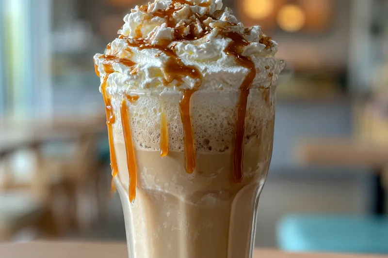 A step-by-step process of preparing Delicious Caramel Coffee Treat, showcasing the brewing and mixing of ingredients.