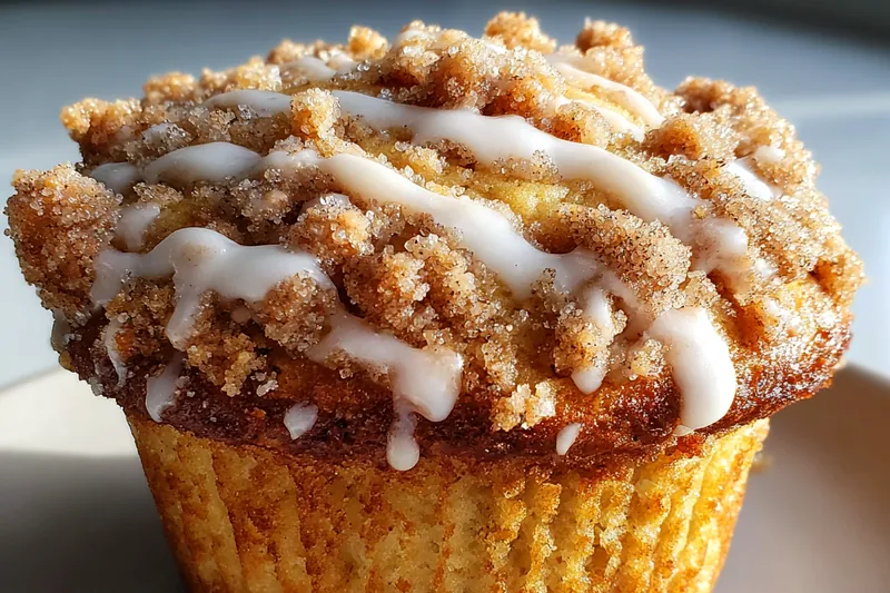A tray of freshly baked coffee cake muffins cooling on a wire rack.